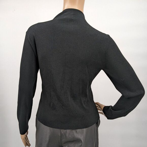 Vintage 90s y2k Black Ribbed Top Zip Front Faux Leather Mod Knit Petite Medium - Picture 3 of 10